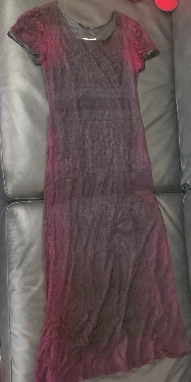 Vintage Jessica Howard Short Sleeve Black/Burgundy Floral Lace Dress 90s/Y2K Sz6